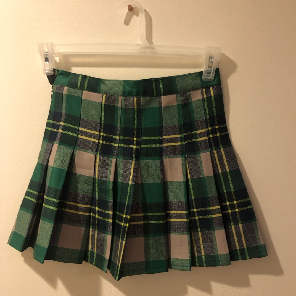 green plaid skirt